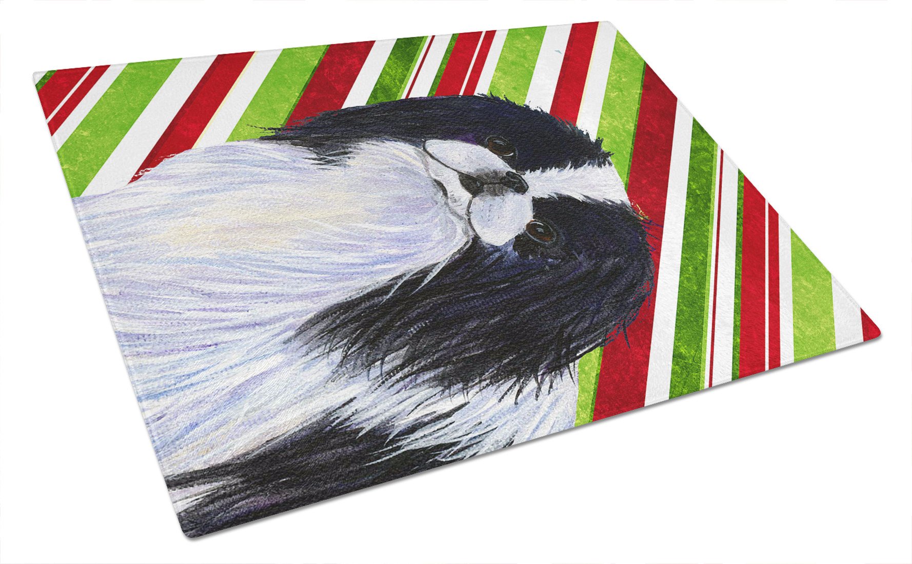 Japanese Chin Candy Cane Holiday Christmas Glass Cutting Board Large by Caroline's Treasures