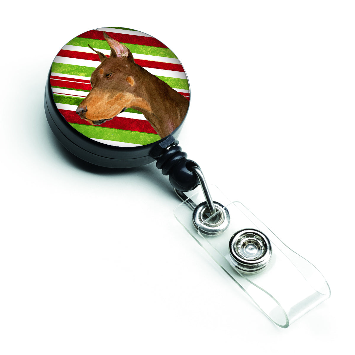 Doberman Candy Cane Holiday Christmas Retractable Badge Reel SS4537BR  the-store.com.