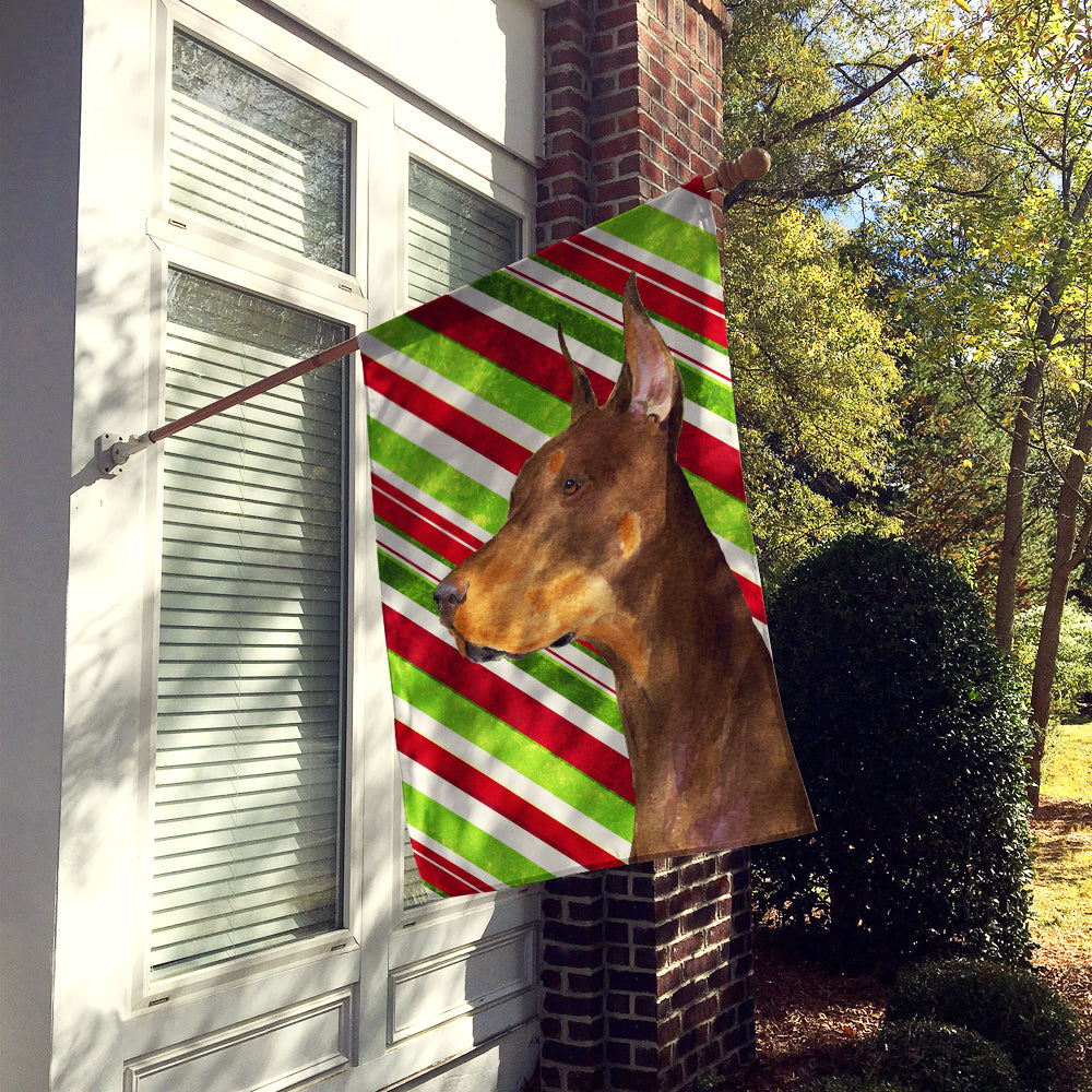 Doberman Candy Cane Holiday Christmas Flag Canvas House Size  the-store.com.