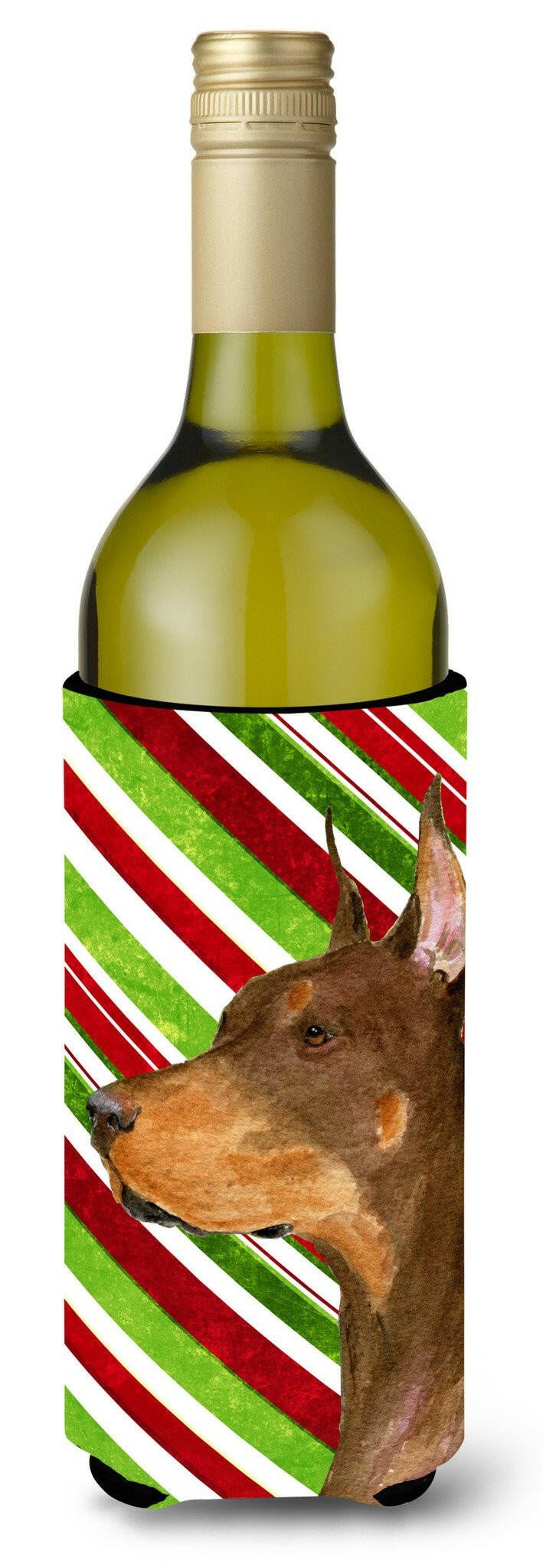 Doberman Candy Cane Holiday Christmas Wine Bottle Beverage Insulator Beverage Insulator Hugger SS4537LITERK by Caroline&#39;s Treasures