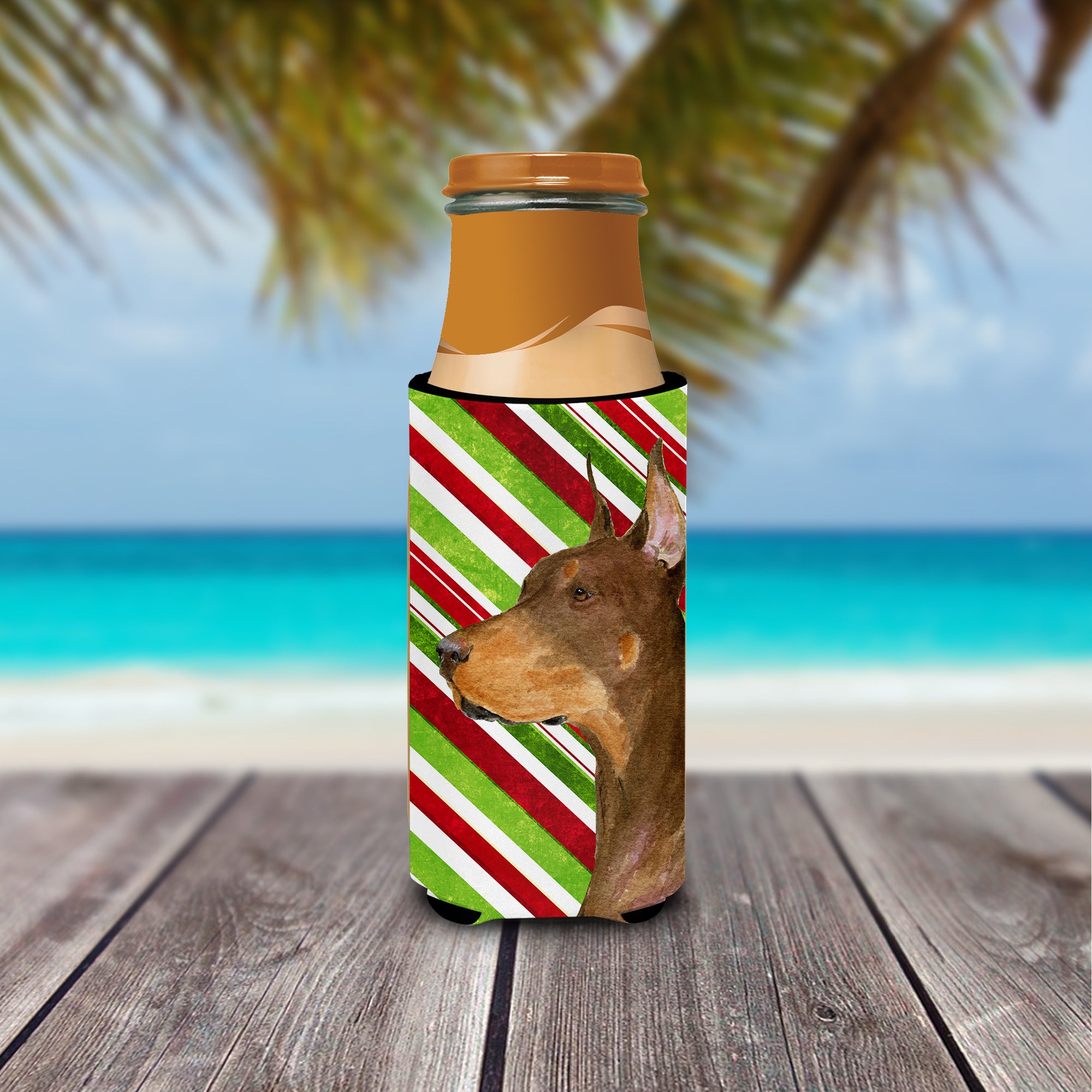 Doberman Candy Cane Holiday Christmas Ultra Beverage Insulators for slim cans SS4537MUK.