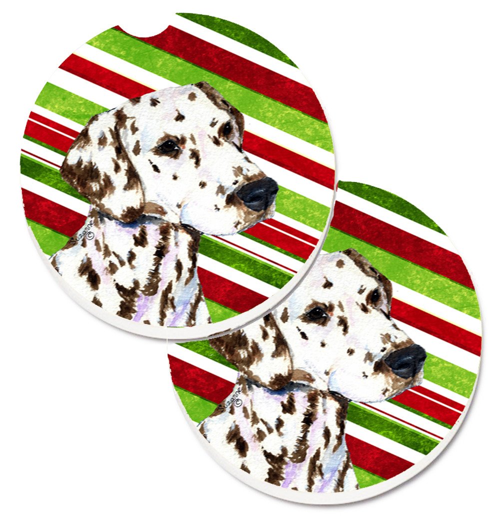 Dalmatian Candy Cane Holiday Christmas Set of 2 Cup Holder Car Coasters SS4538CARC by Caroline&#39;s Treasures