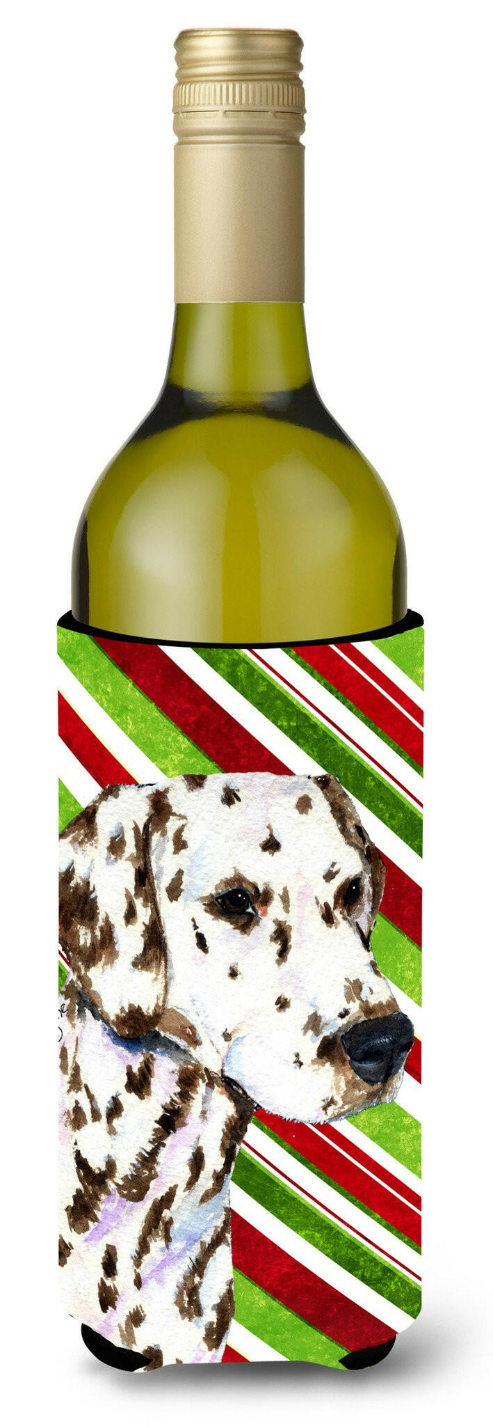 Dalmatian Candy Cane Holiday Christmas Wine Bottle Beverage Insulator Beverage Insulator Hugger by Caroline&#39;s Treasures
