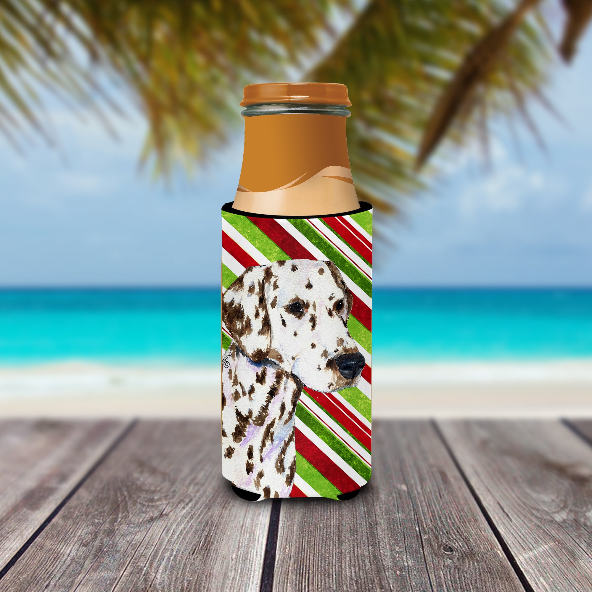 Dalmatian Candy Cane Holiday Christmas Ultra Beverage Insulators for slim cans SS4538MUK.