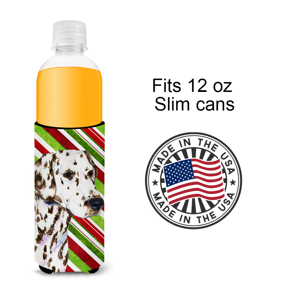 Dalmatian Candy Cane Holiday Christmas Ultra Beverage Insulators for slim cans SS4538MUK