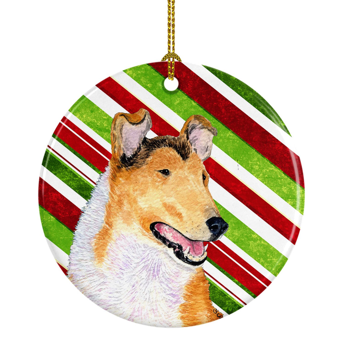 Collie Smooth Candy Cane Holiday Christmas Ceramic Ornament SS4539 by Caroline&#39;s Treasures