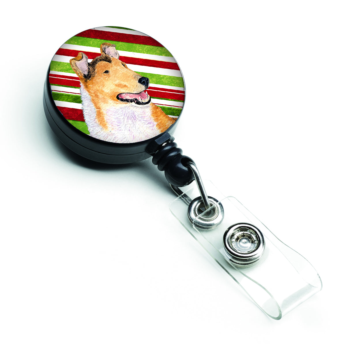 Collie Smooth Candy Cane Holiday Christmas Retractable Badge Reel SS4539BR  the-store.com.