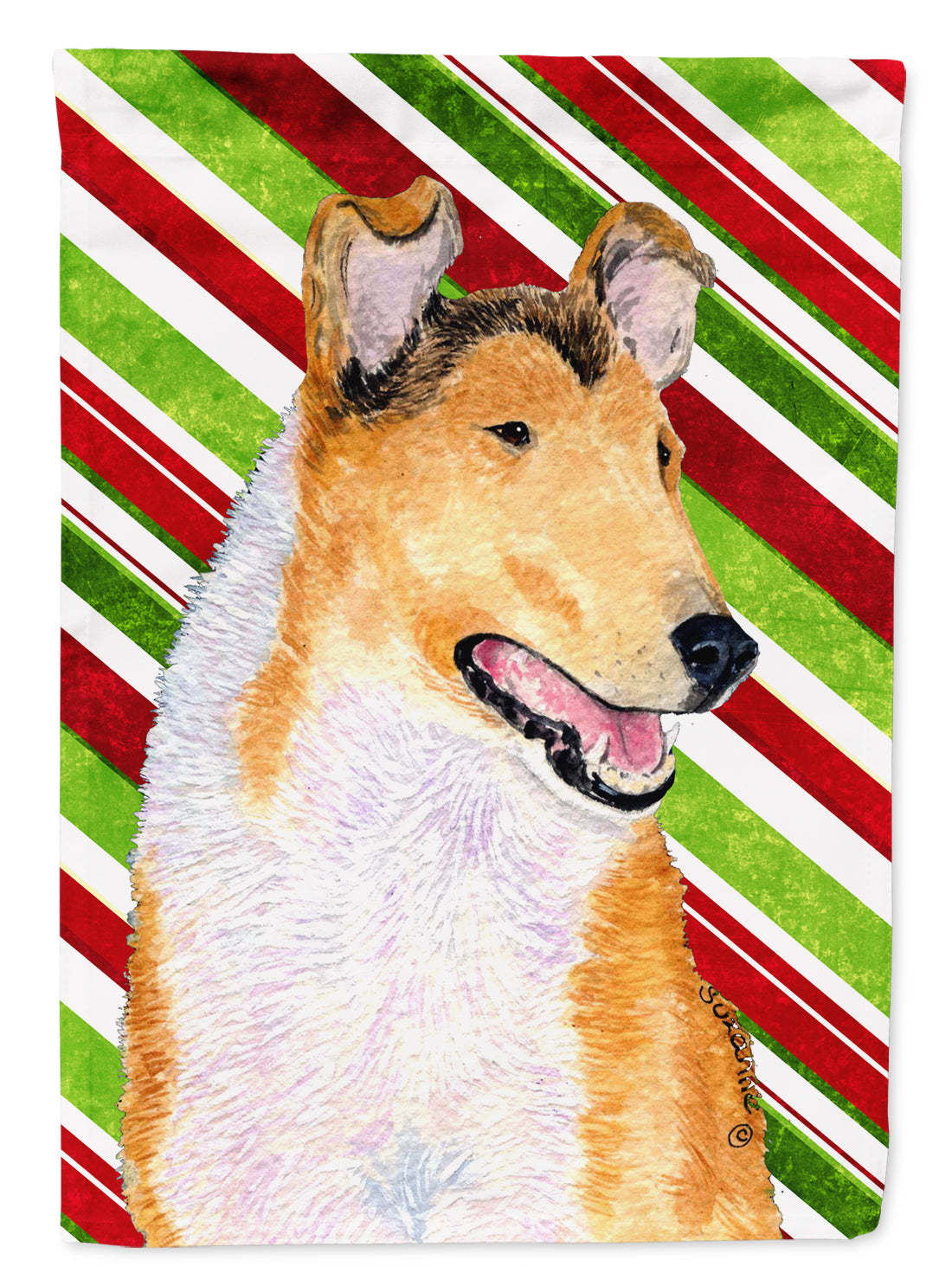 Collie Smooth Candy Cane Holiday Christmas Flag Canvas House Size