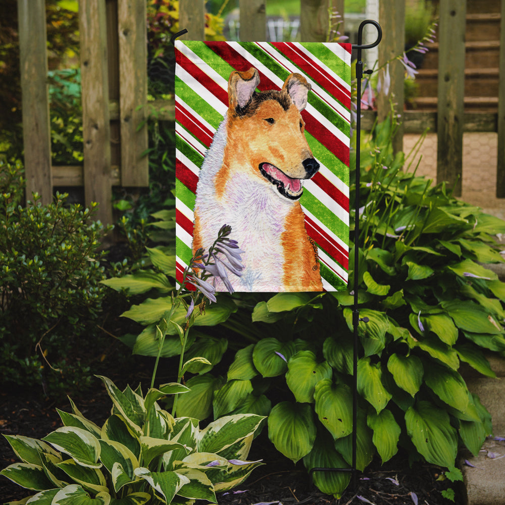 Collie Smooth Candy Cane Holiday Christmas Flag Garden Size.
