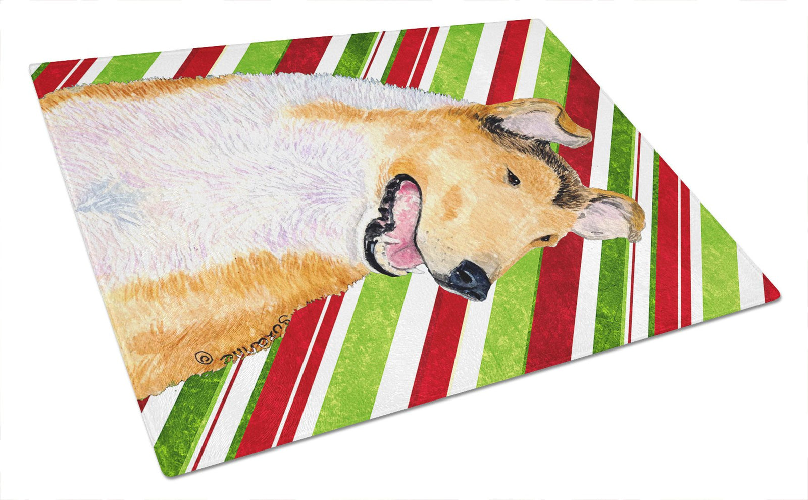 Collie Smooth Candy Cane Holiday Christmas Glass Cutting Board Large by Caroline's Treasures
