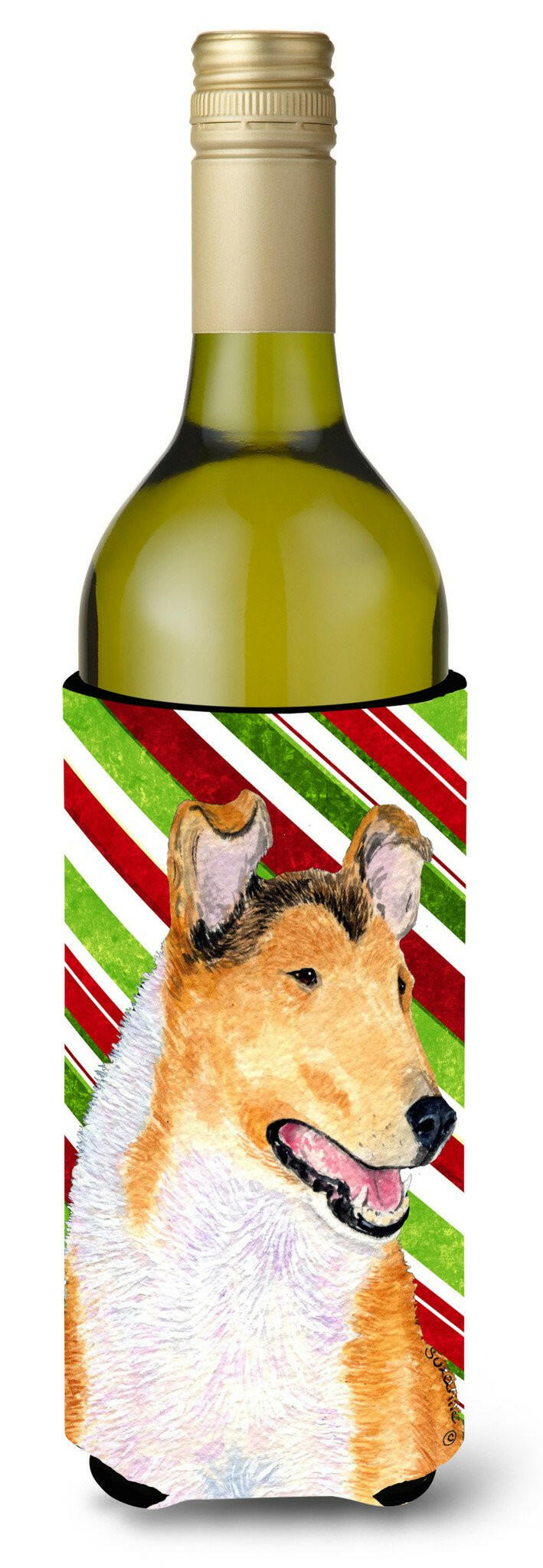 Collie Smooth Candy Cane Holiday Christmas Wine Bottle Beverage Insulator Beverage Insulator Hugger by Caroline&#39;s Treasures