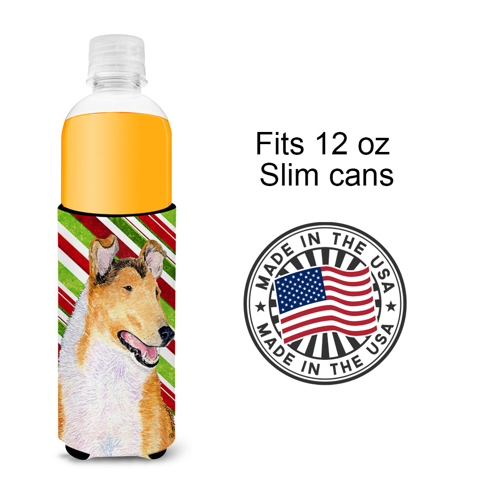 Collie Smooth Candy Cane Holiday Christmas Ultra Beverage Insulators for slim cans SS4539MUK.