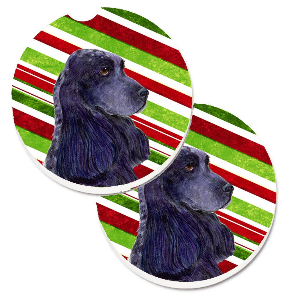 Cocker Spaniel Candy Cane Holiday Christmas Set of 2 Cup Holder Car Coasters SS4540CARC by Caroline&#39;s Treasures