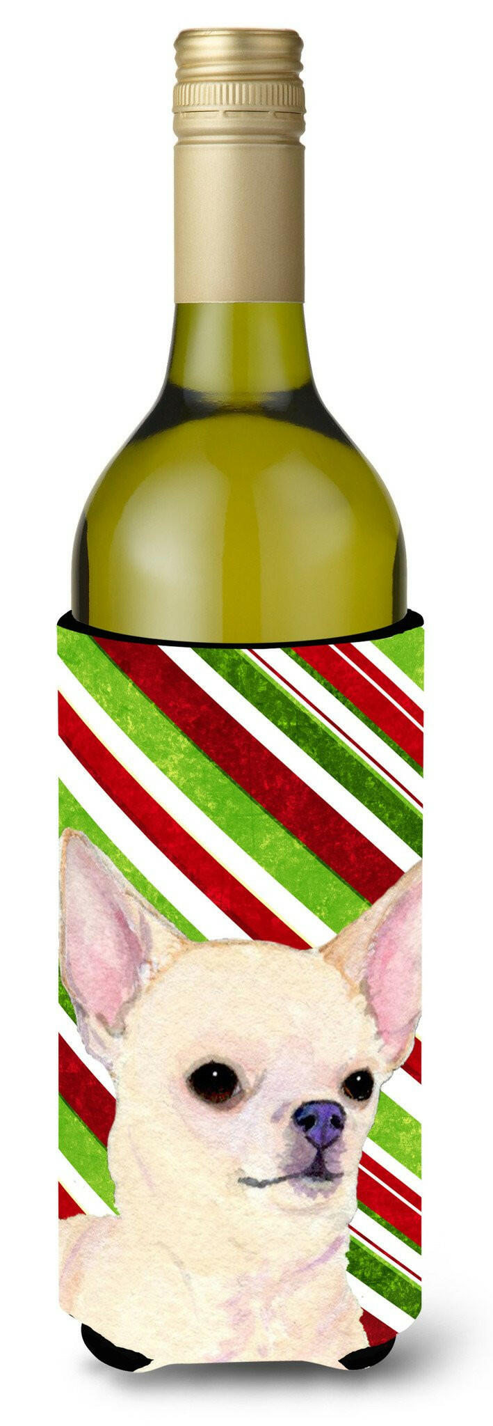 Chihuahua Candy Cane Holiday Christmas Wine Bottle Beverage Insulator Beverage Insulator Hugger SS4541LITERK by Caroline&#39;s Treasures