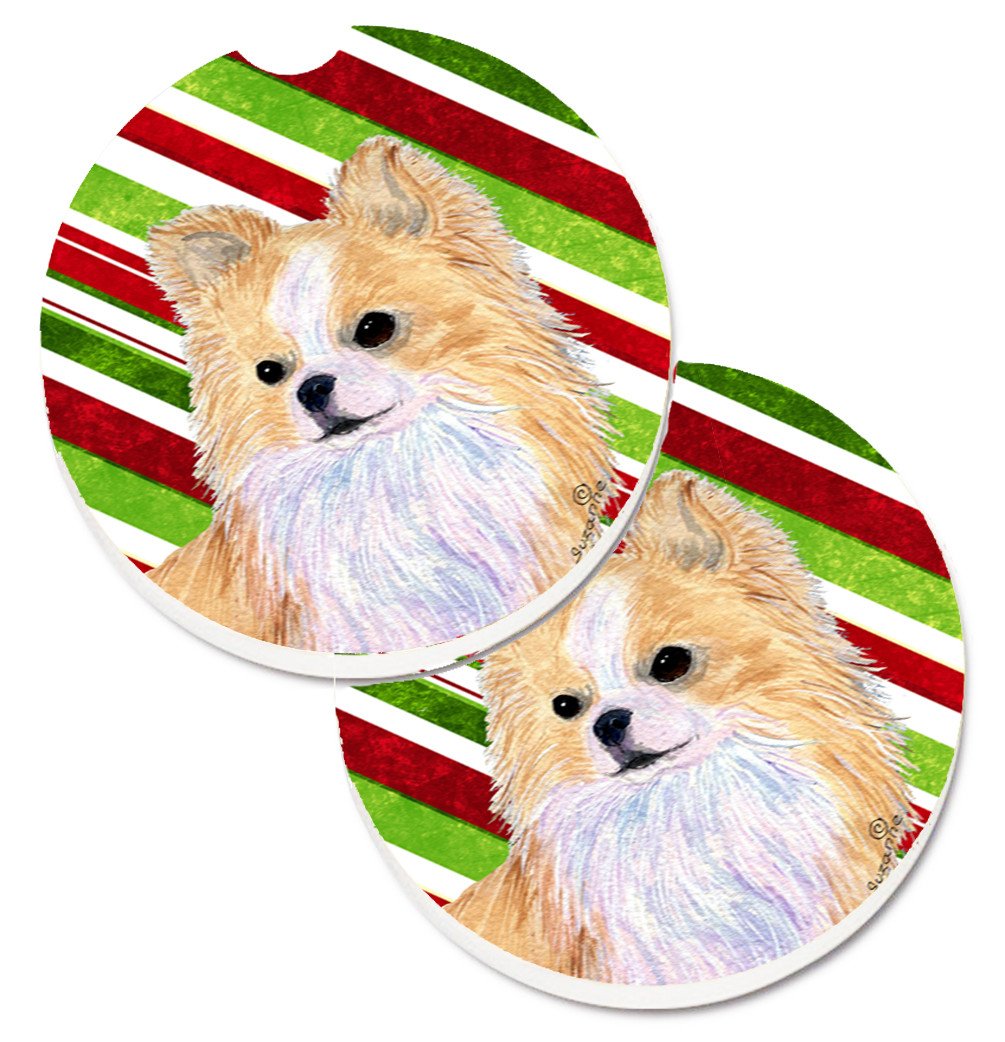 Chihuahua Candy Cane Holiday Christmas Set of 2 Cup Holder Car Coasters SS4542CARC by Caroline&#39;s Treasures