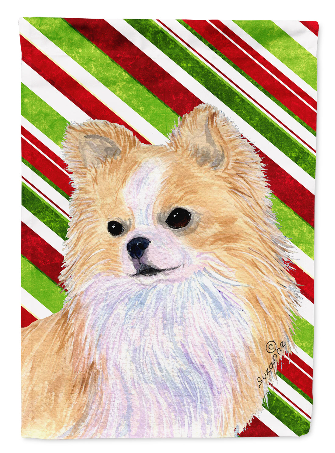 Chihuahua Candy Cane Holiday Christmas Flag Canvas House Size