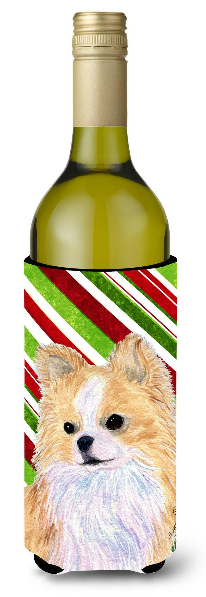 Chihuahua Candy Cane Holiday Christmas Wine Bottle Beverage Insulator Beverage Insulator Hugger SS4542LITERK by Caroline&#39;s Treasures