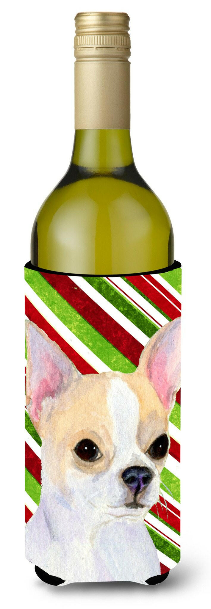 Chihuahua Candy Cane Holiday Christmas Wine Bottle Beverage Insulator Beverage Insulator Hugger SS4543LITERK by Caroline&#39;s Treasures