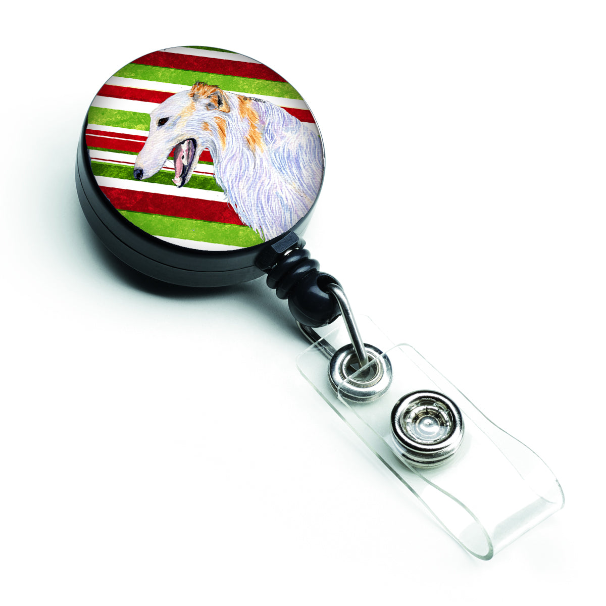 Borzoi Candy Cane Holiday Christmas Retractable Badge Reel SS4544BR