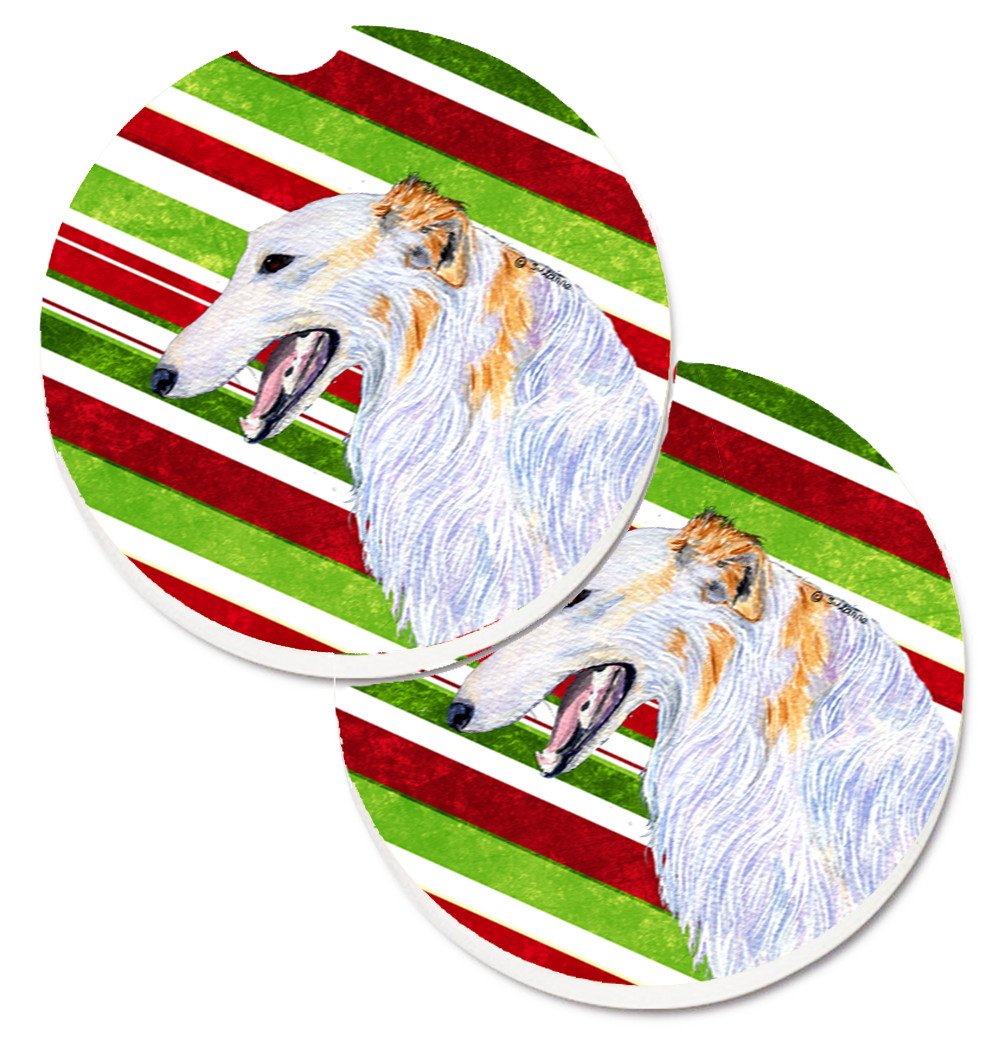Borzoi Candy Cane Holiday Christmas Set of 2 Cup Holder Car Coasters SS4544CARC by Caroline&#39;s Treasures