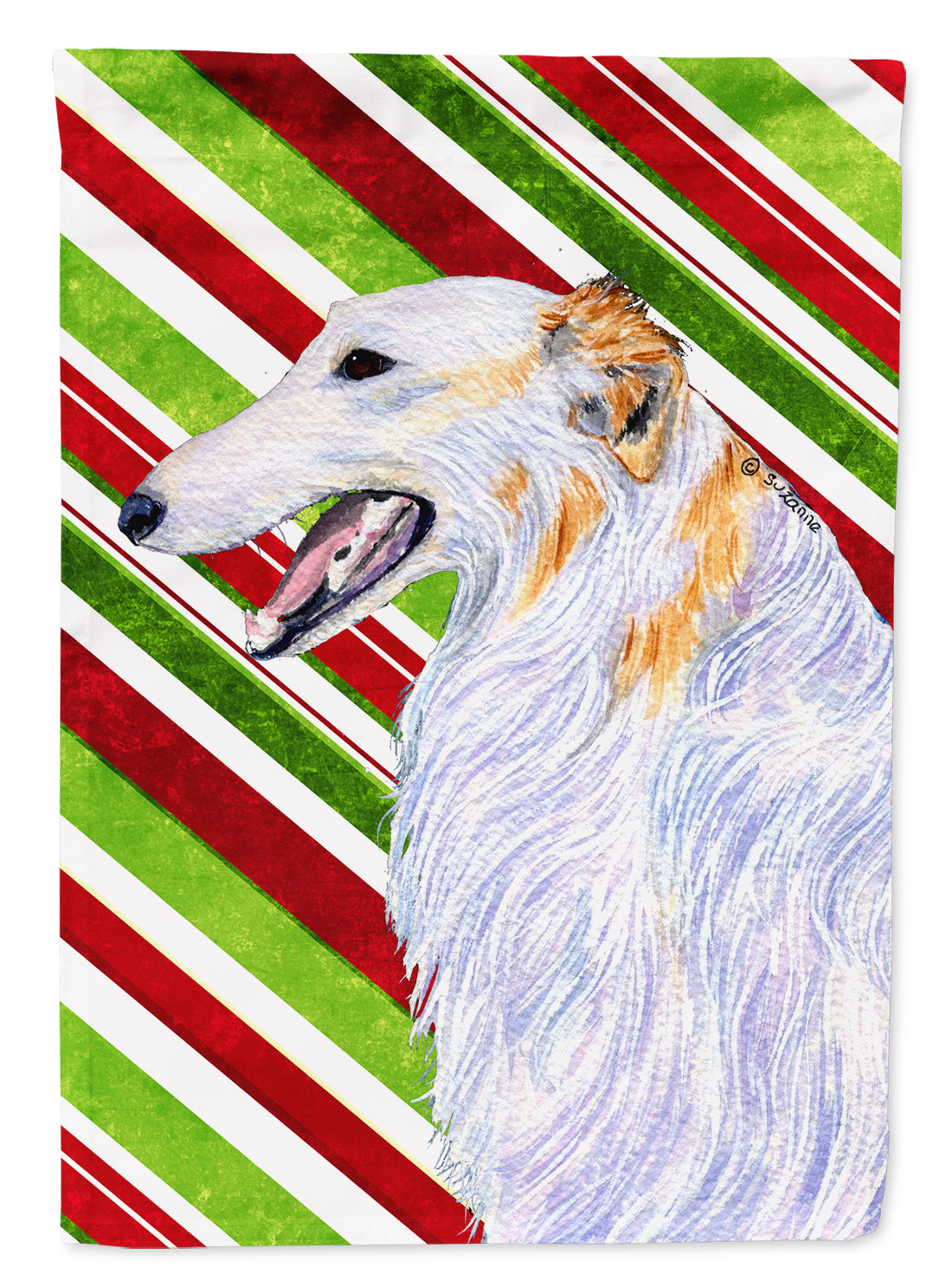 Borzoi Candy Cane Holiday Christmas Flag Canvas House Size  the-store.com.