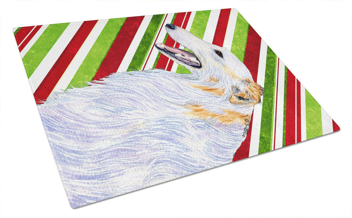 Borzoi Candy Cane Holiday Christmas Glass Cutting Board Large by Caroline&#39;s Treasures