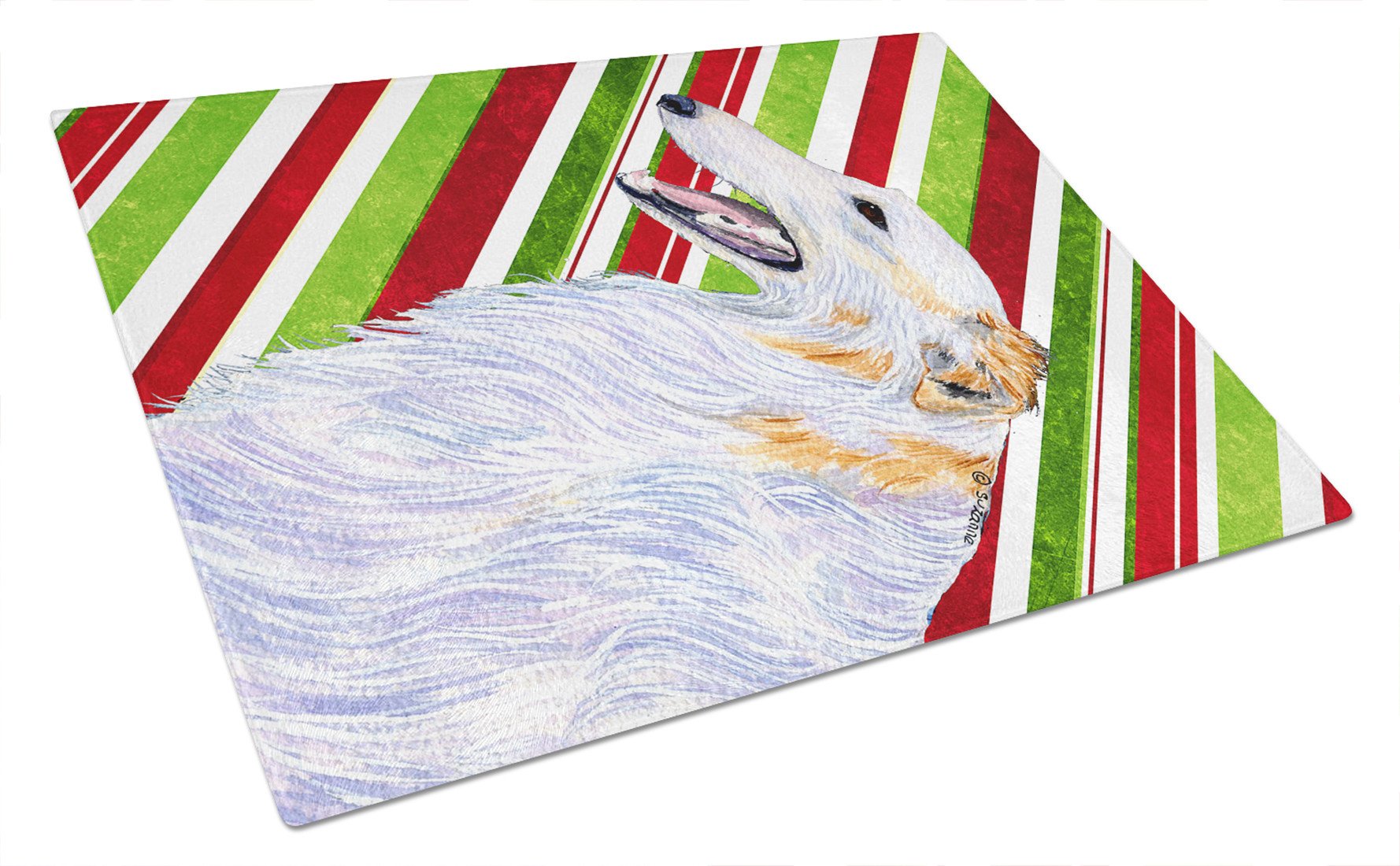 Borzoi Candy Cane Holiday Christmas Glass Cutting Board Large by Caroline's Treasures