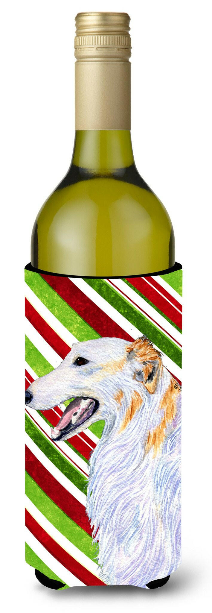 Borzoi Candy Cane Holiday Christmas Wine Bottle Beverage Insulator Beverage Insulator Hugger by Caroline&#39;s Treasures