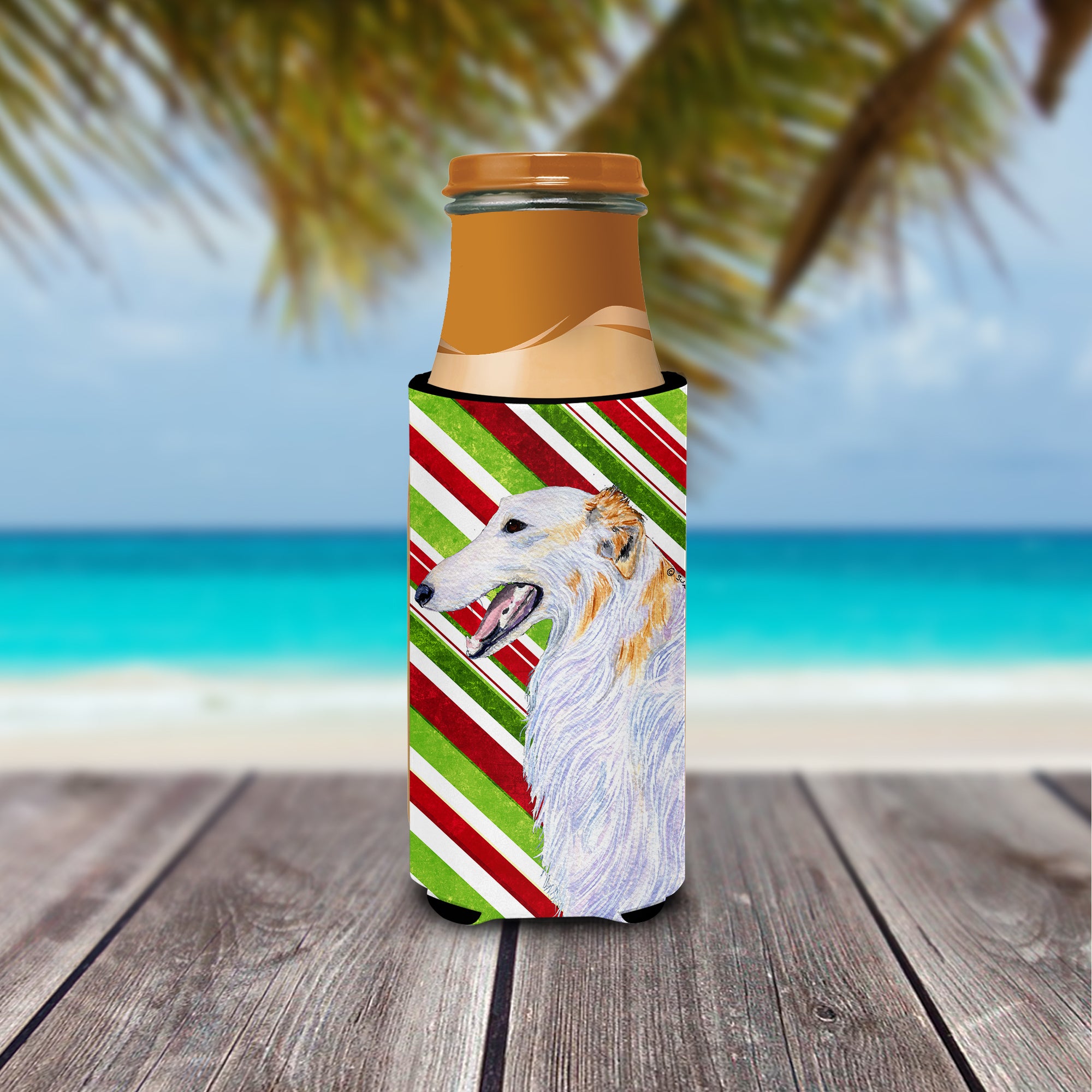 Borzoi Candy Cane Holiday Christmas Ultra Beverage Insulators for slim cans SS4544MUK.