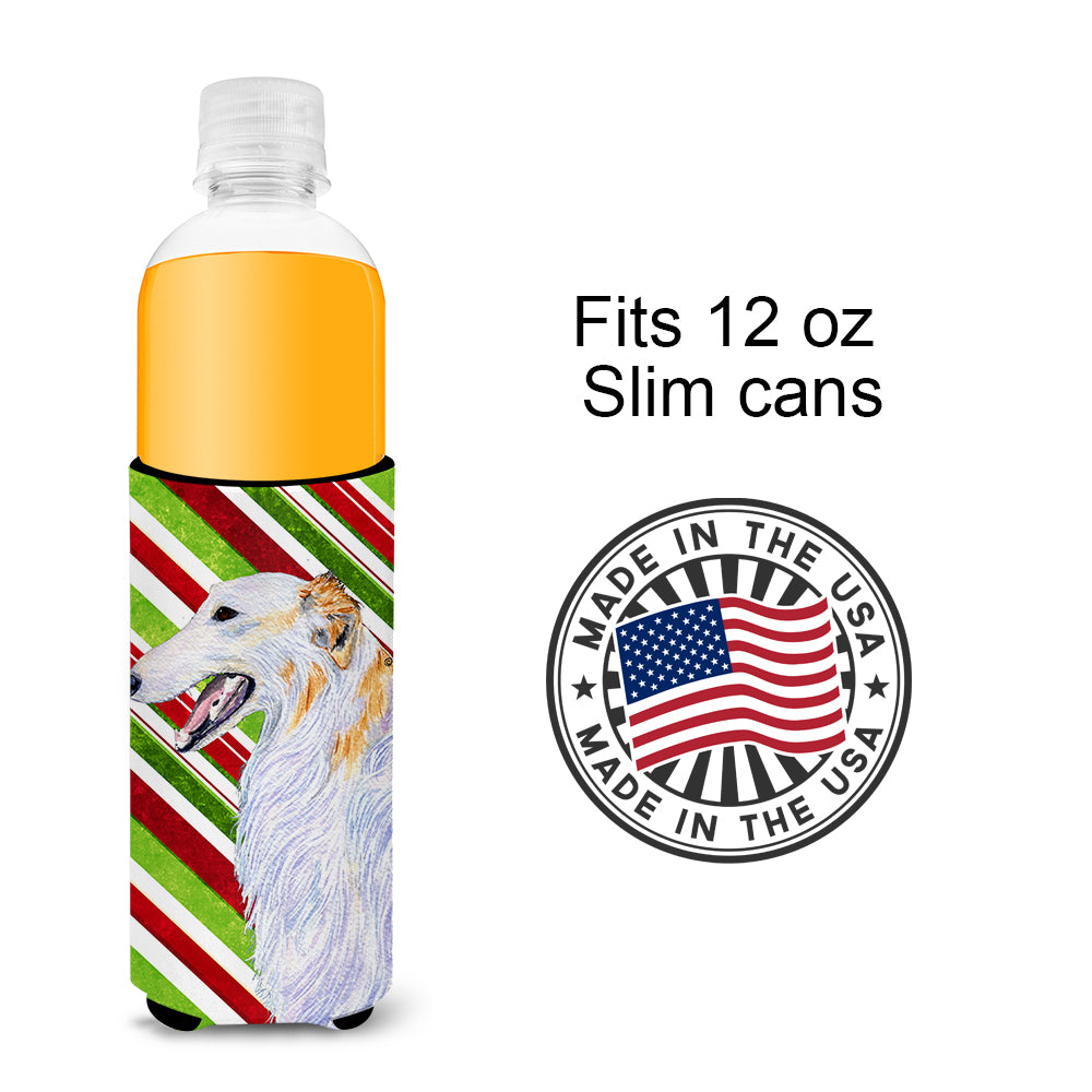 Borzoi Candy Cane Holiday Christmas Ultra Beverage Insulators for slim cans SS4544MUK.