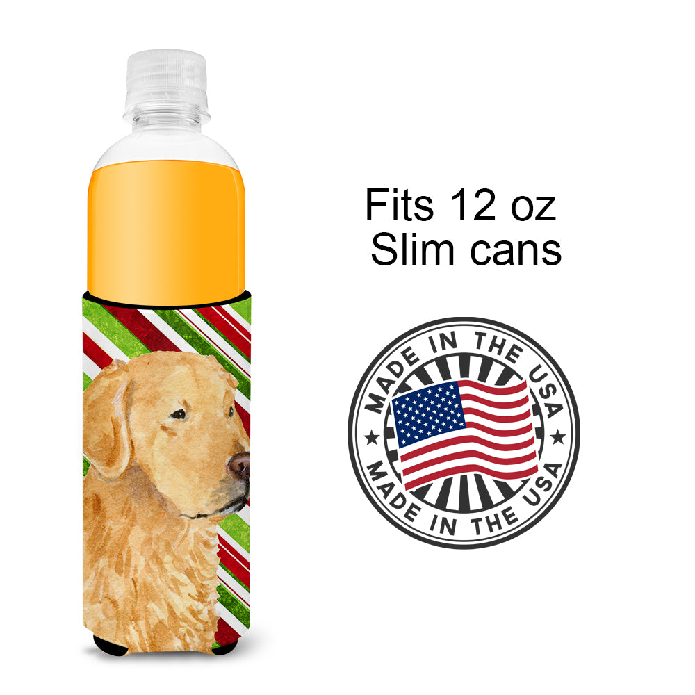 Golden Retriever Candy Cane Holiday Christmas Ultra Beverage Insulators for slim cans SS4545MUK.