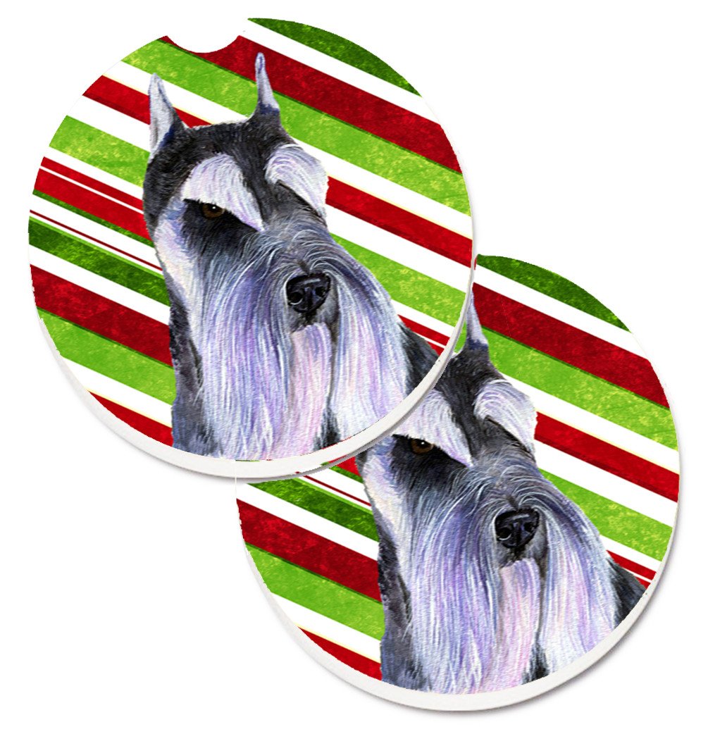 Schnauzer Candy Cane Holiday Christmas Set of 2 Cup Holder Car Coasters SS4546CARC by Caroline&#39;s Treasures
