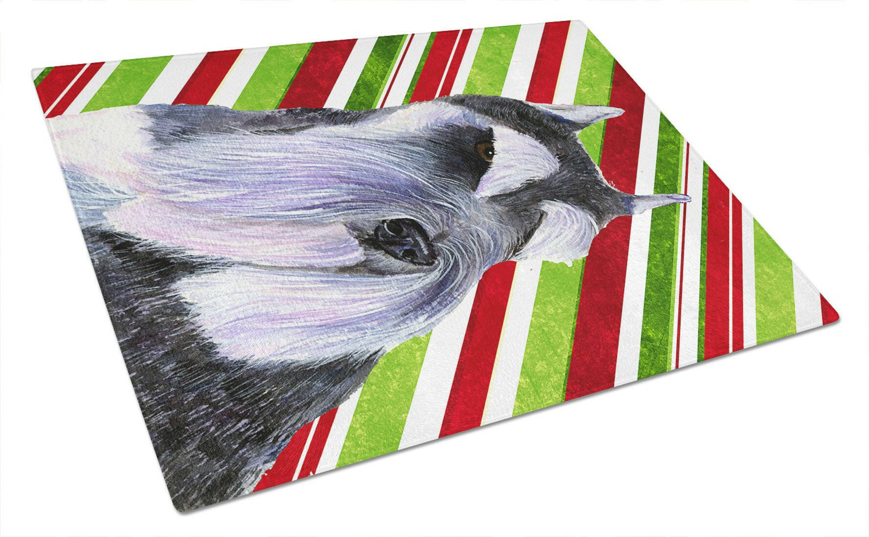 Schnauzer Candy Cane Holiday Christmas Glass Cutting Board Large by Caroline's Treasures
