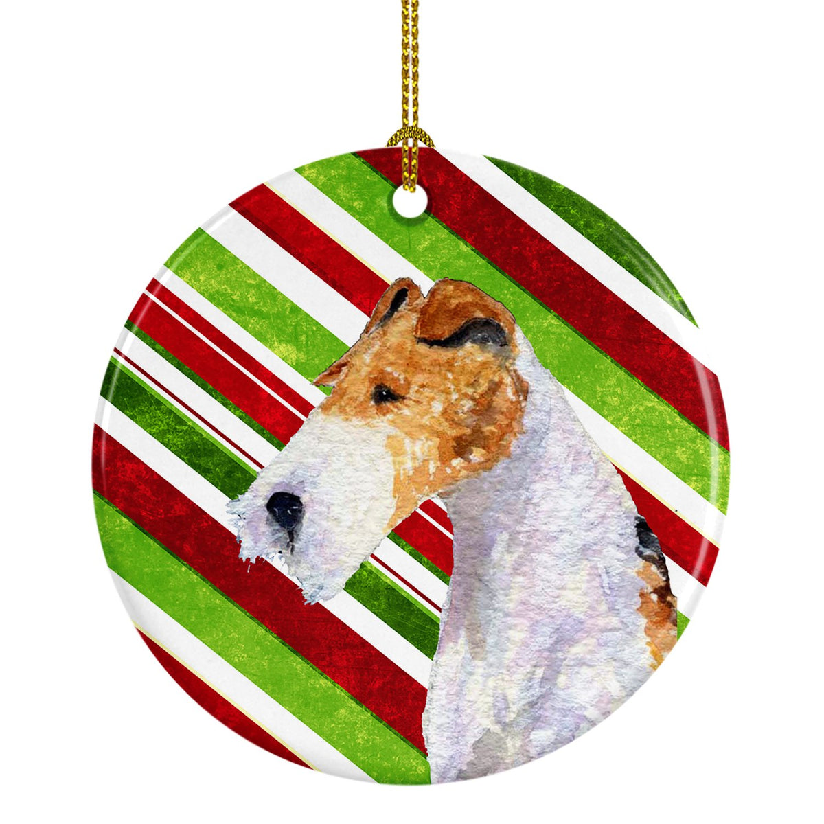 Fox Terrier Candy Cane Holiday Christmas Ceramic Ornament SS4547 by Caroline&#39;s Treasures