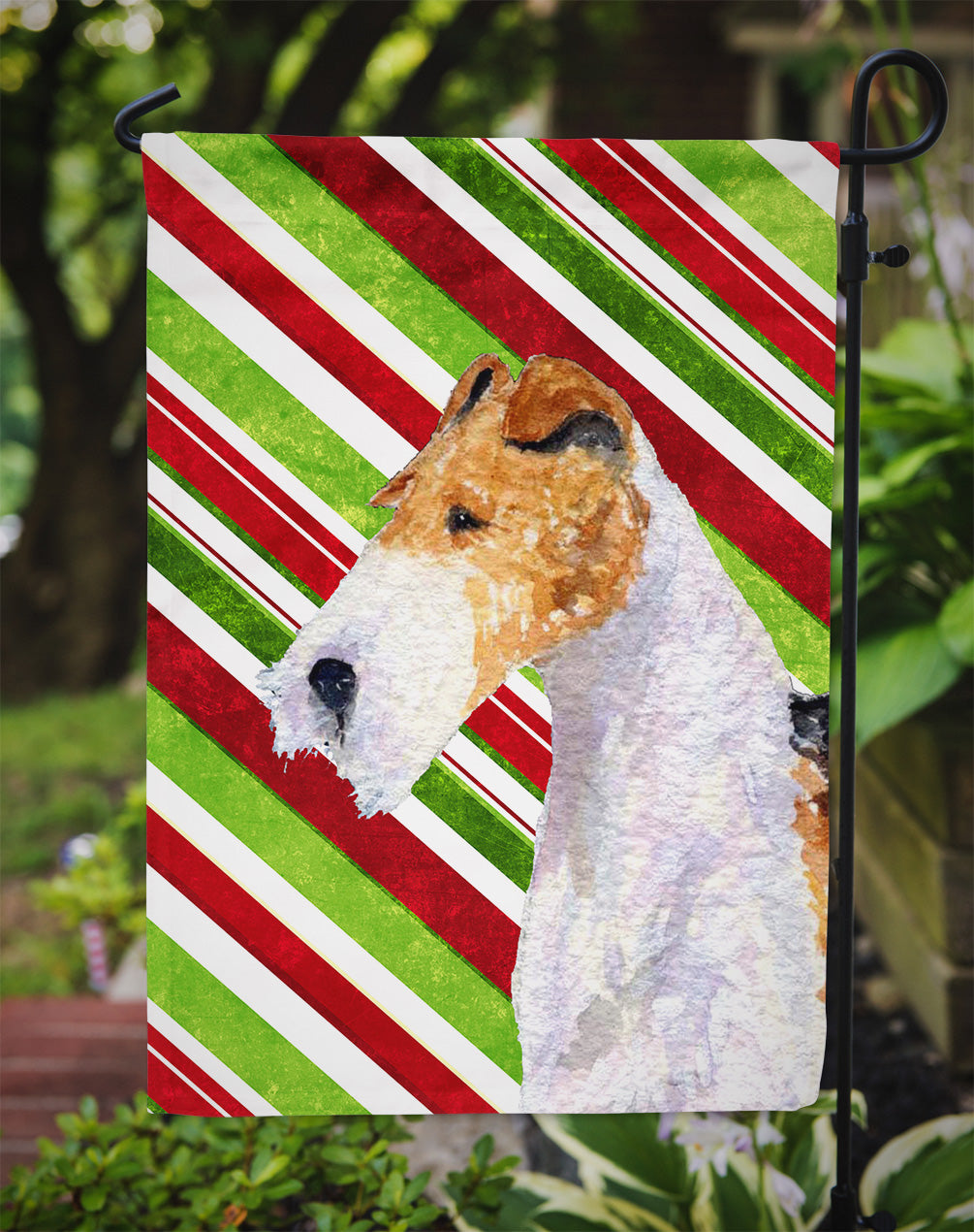 Fox Terrier Candy Cane Holiday Christmas Flag Garden Size.
