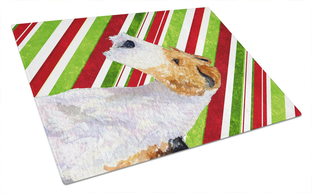 Fox Terrier Candy Cane Holiday Christmas Glass Cutting Board Large by Caroline&#39;s Treasures