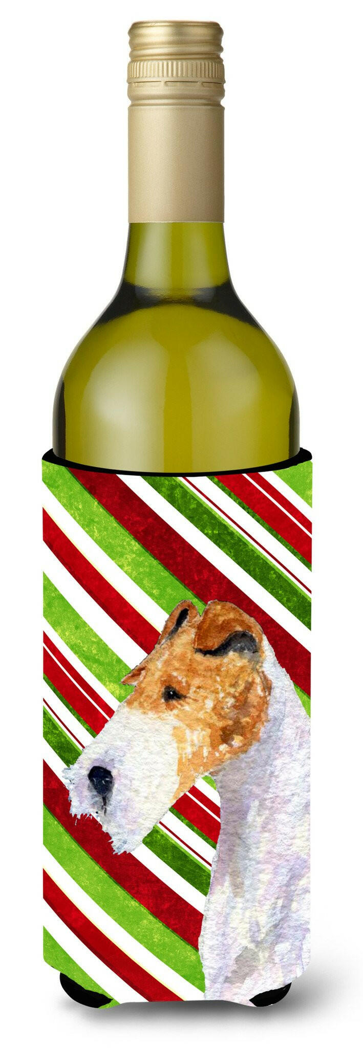 Fox Terrier Candy Cane Holiday Christmas Wine Bottle Beverage Insulator Beverage Insulator Hugger by Caroline's Treasures