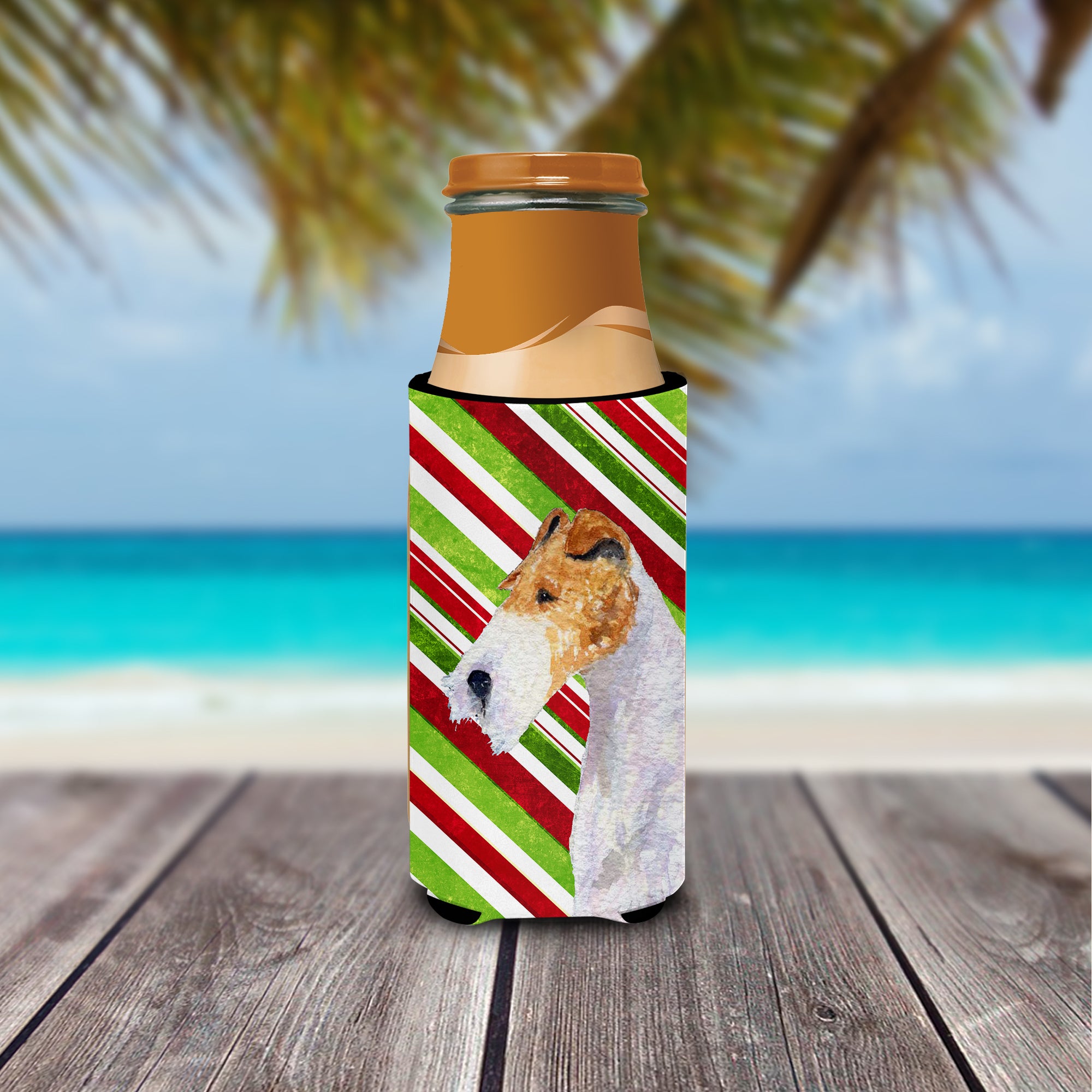 Fox Terrier Candy Cane Holiday Christmas Ultra Beverage Insulators for slim cans SS4547MUK.