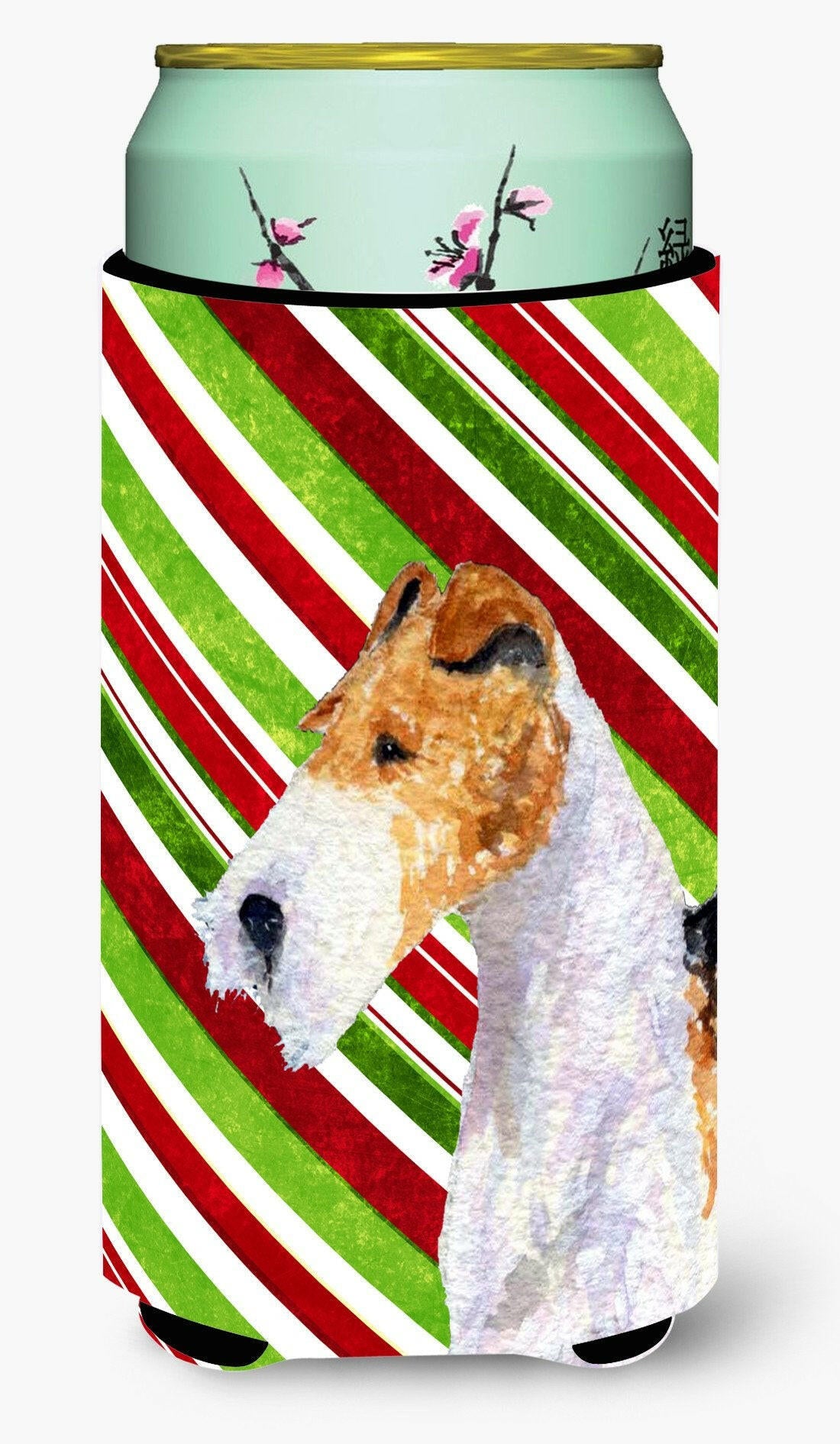 Fox Terrier Candy Cane Holiday Christmas  Tall Boy Beverage Insulator Beverage Insulator Hugger by Caroline&#39;s Treasures