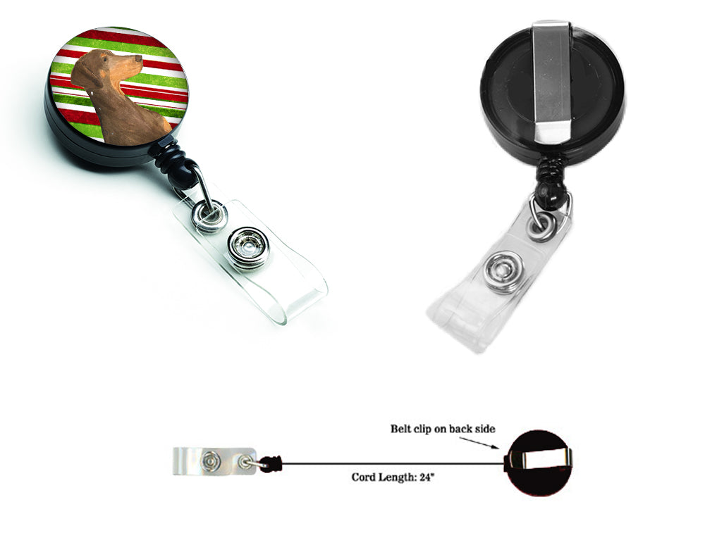 Doberman Candy Cane Holiday Christmas Retractable Badge Reel SS4548BR  the-store.com.