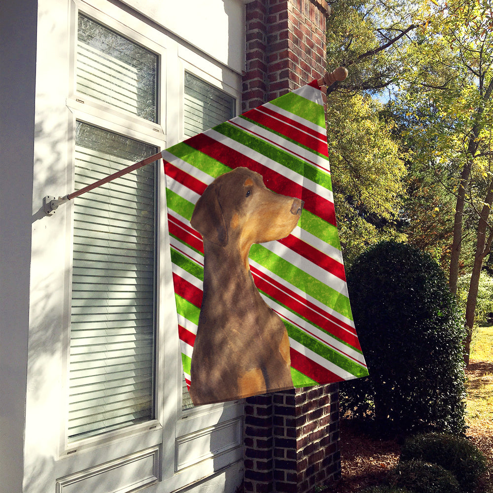 Doberman Candy Cane Holiday Christmas Flag Canvas House Size