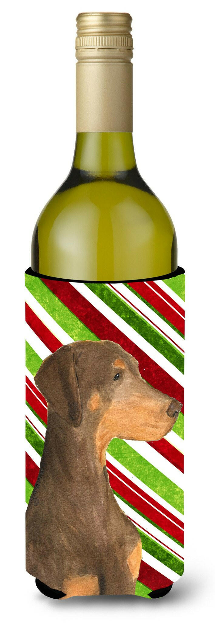 Doberman Candy Cane Holiday Christmas Wine Bottle Beverage Insulator Beverage Insulator Hugger SS4548LITERK by Caroline's Treasures