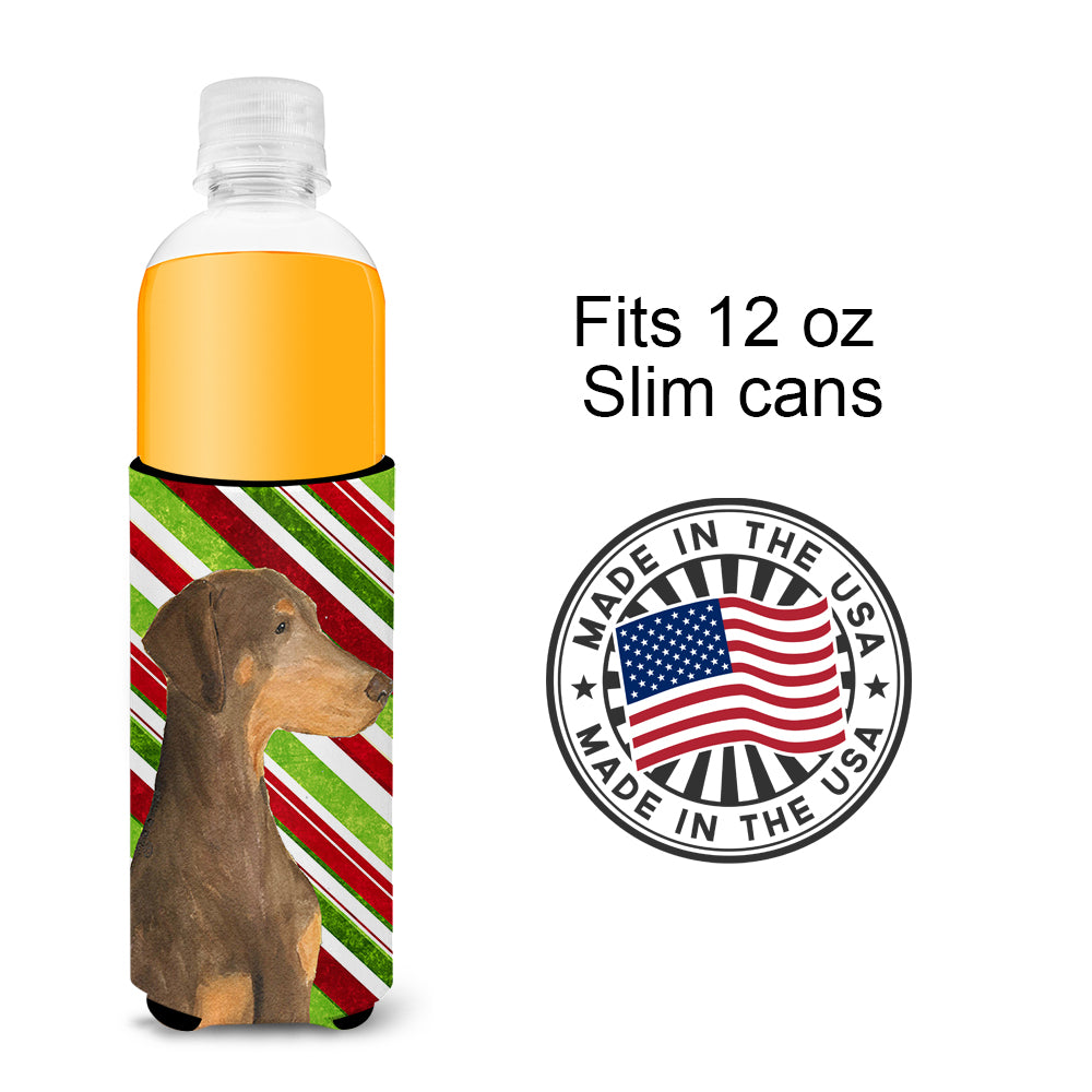 Doberman Candy Cane Holiday Christmas Ultra Beverage Insulators for slim cans SS4548MUK.