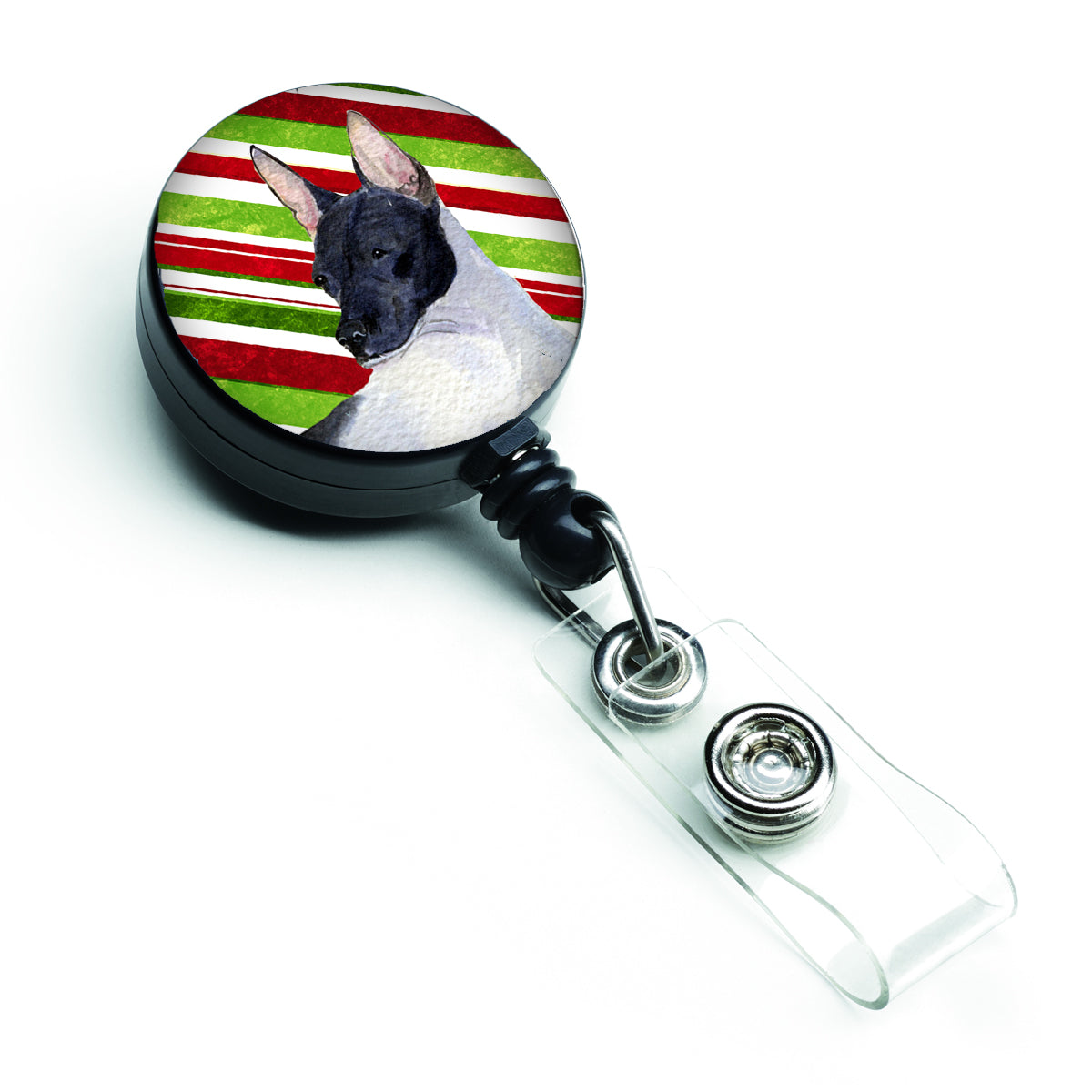 Rat Terrier Candy Cane Holiday Christmas Retractable Badge Reel SS4549BR