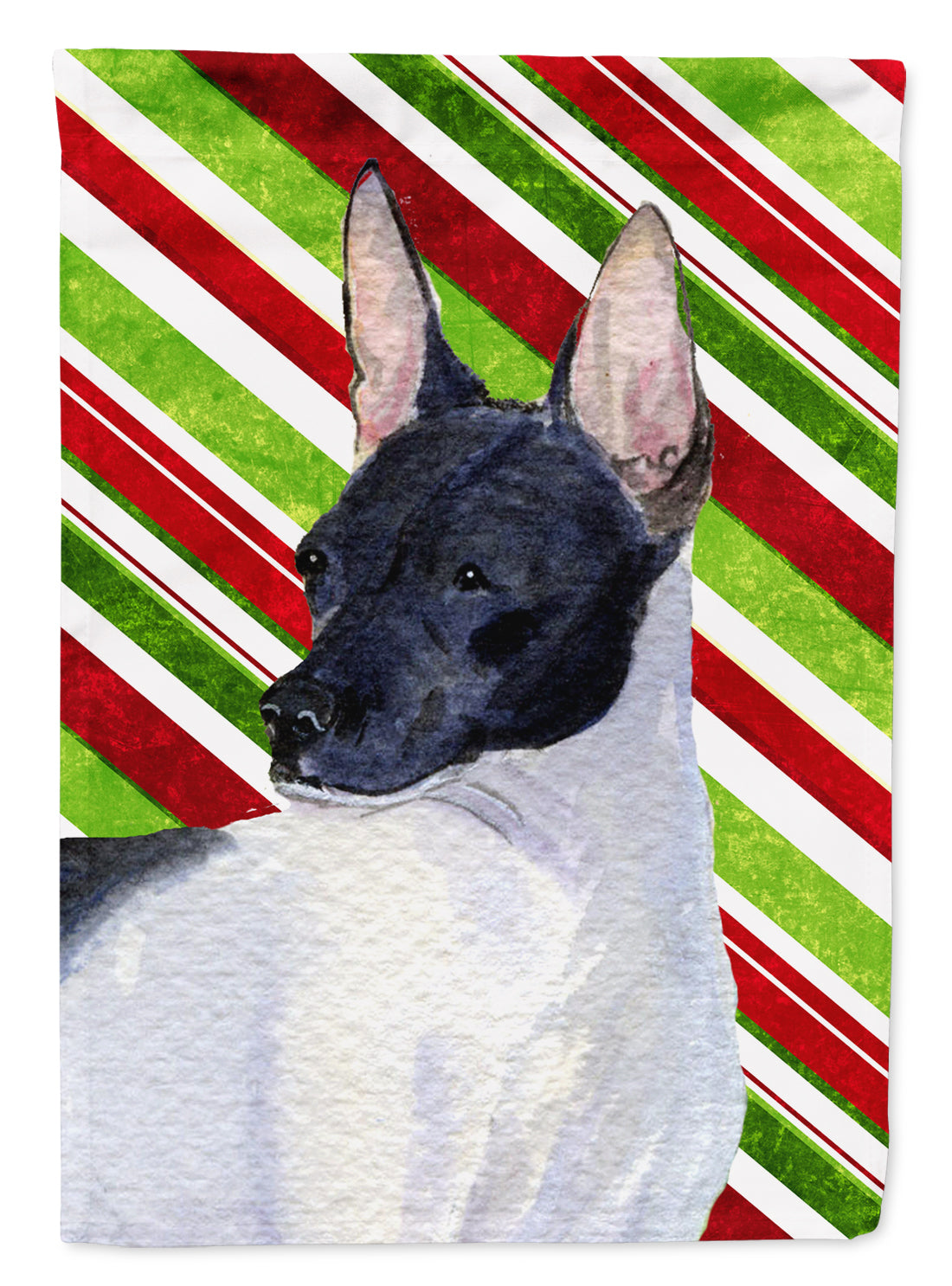Rat Terrier Candy Cane Holiday Christmas Flag Canvas House Size  the-store.com.
