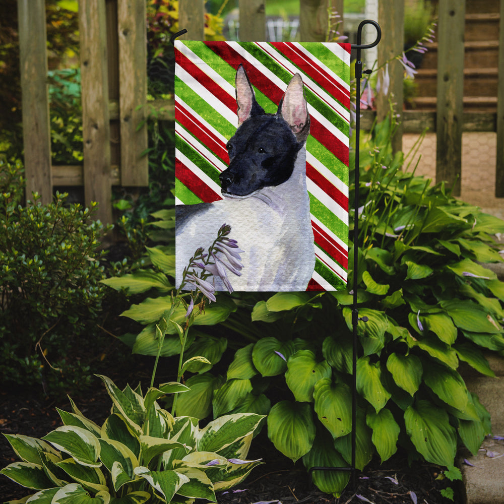 Rat Terrier Candy Cane Holiday Christmas Flag Garden Size