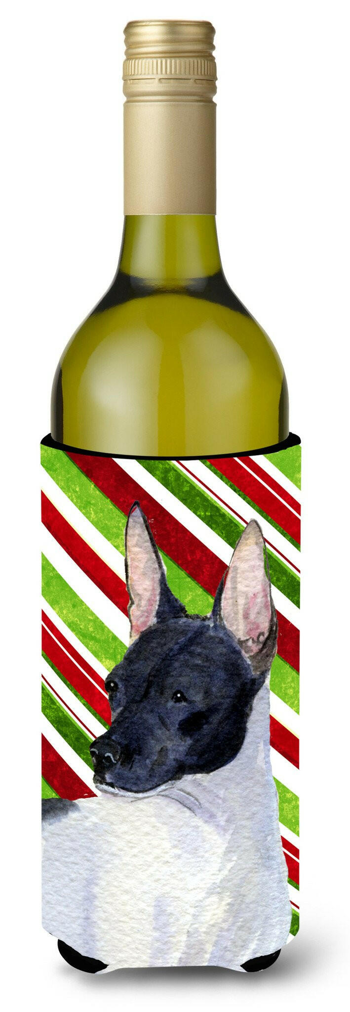 Rat Terrier Candy Cane Holiday Christmas Wine Bottle Beverage Insulator Beverage Insulator Hugger by Caroline&#39;s Treasures