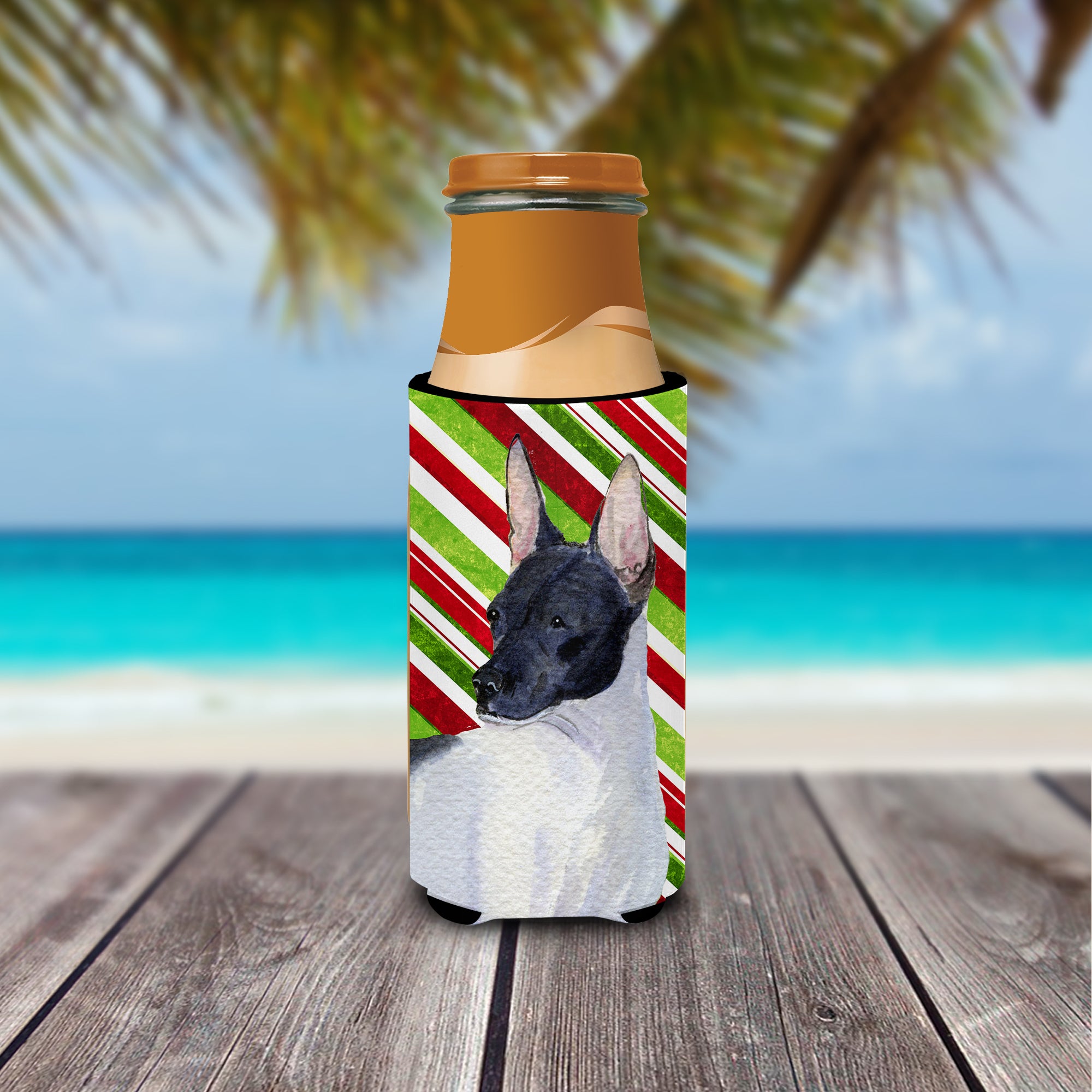 Rat Terrier Candy Cane Holiday Christmas Ultra Beverage Insulators for slim cans SS4549MUK.