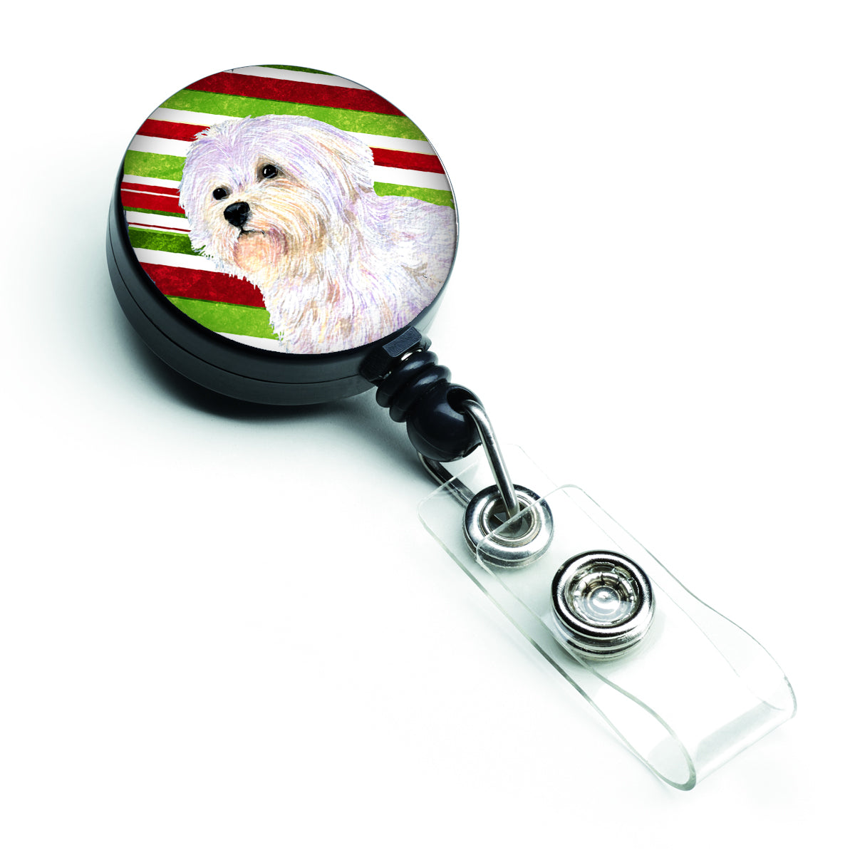 Maltese Candy Cane Holiday Christmas Retractable Badge Reel SS4550BR