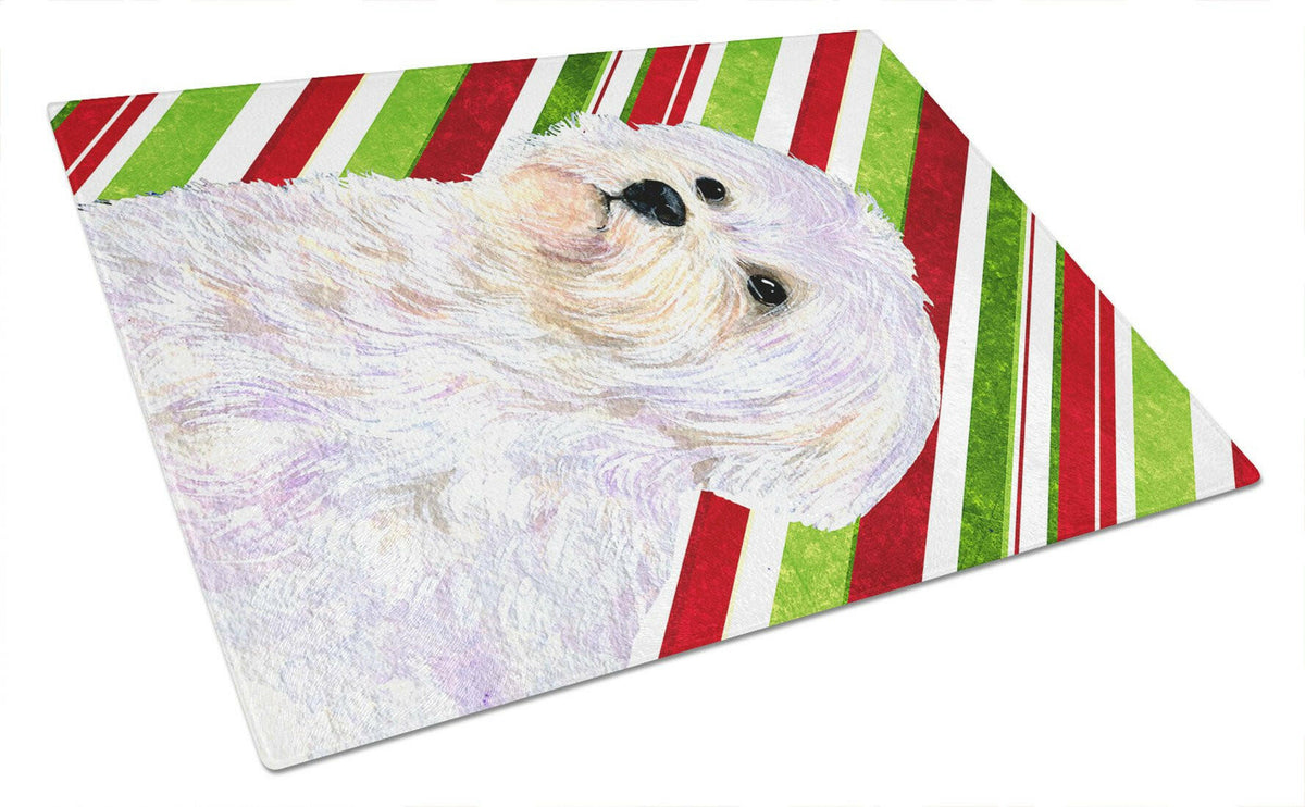 Maltese Candy Cane Holiday Christmas Glass Cutting Board Large by Caroline&#39;s Treasures